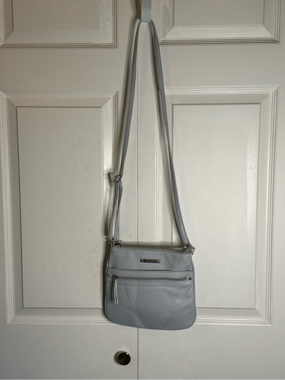 Nine West Light Gray Crossbody Bag - Minimalist Pebbled Leather